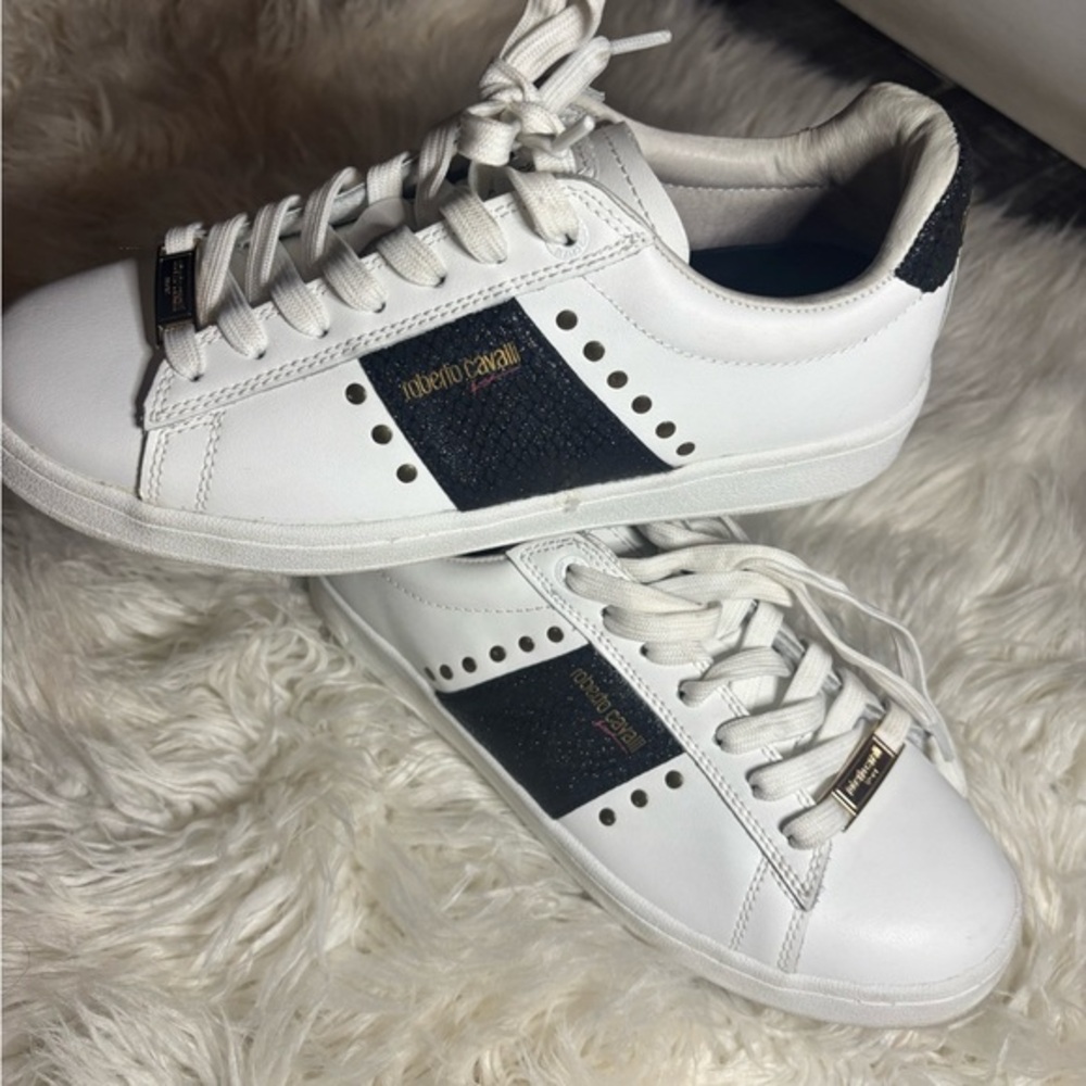 White Sneakers with‎ Black and Gold Accents Roberto Cavalli sport - Picture 10 of 12